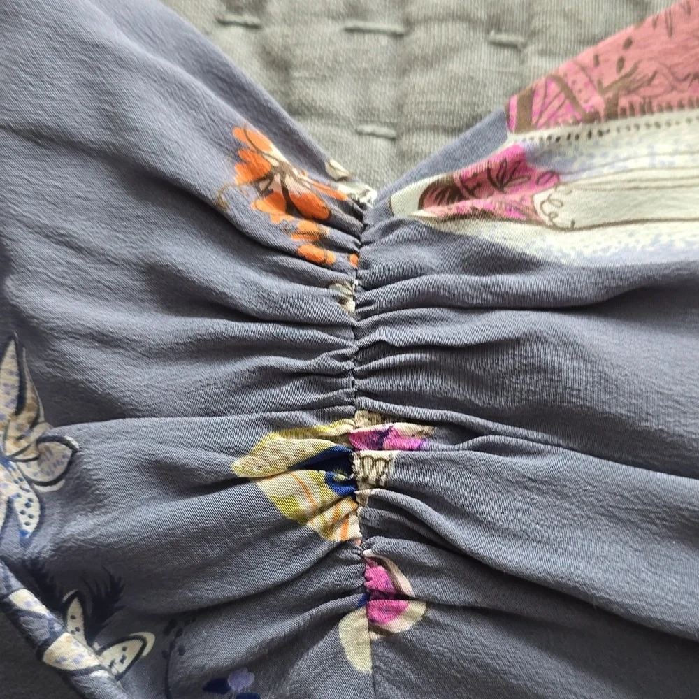 Anthropologie Dress By FLOREAT Teacup Print Purple Silk "Sugar & Cream Dress" - Picture 8 of 16